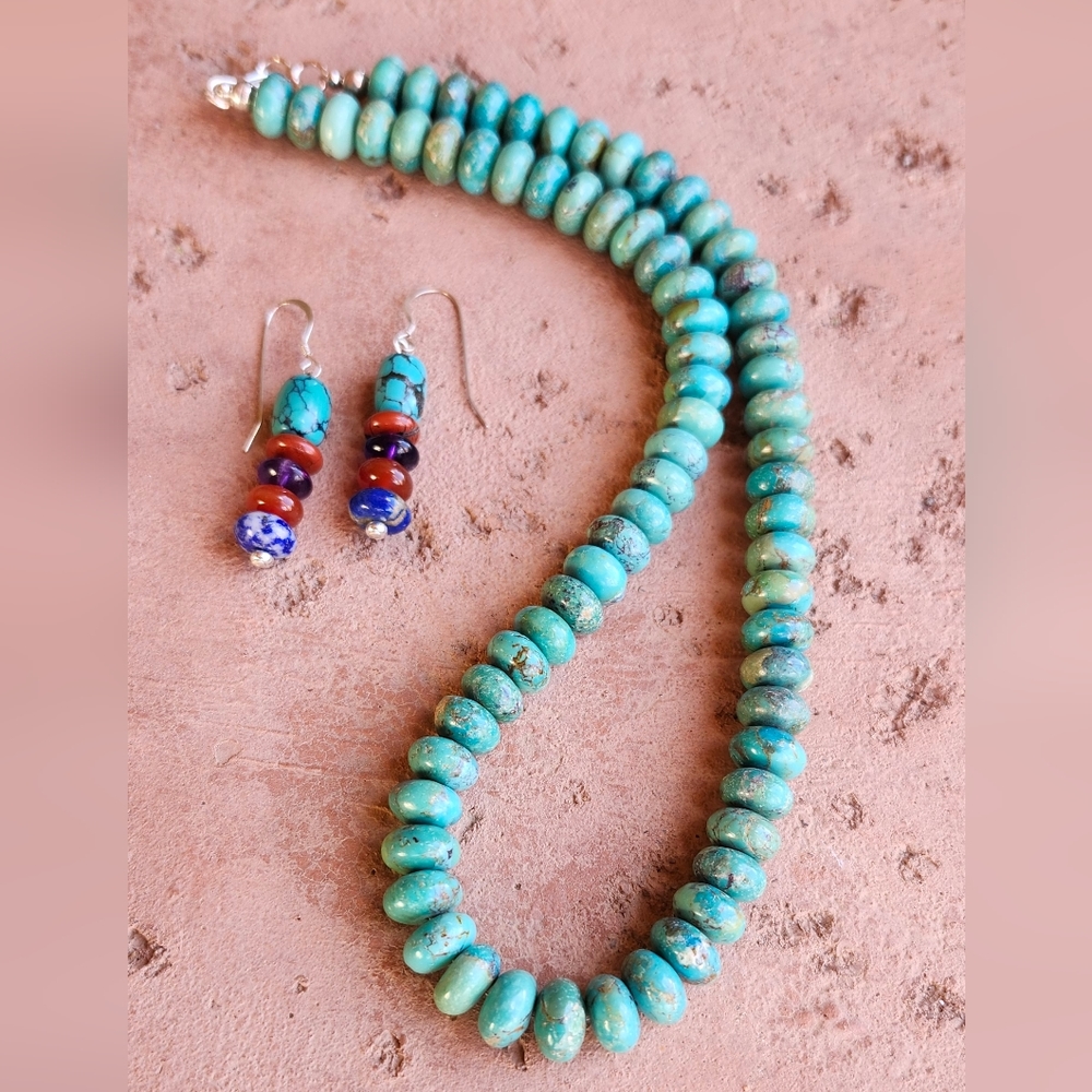 Sterling Silver Genuine Turquoise Necklace Set - Picture 15 of 17